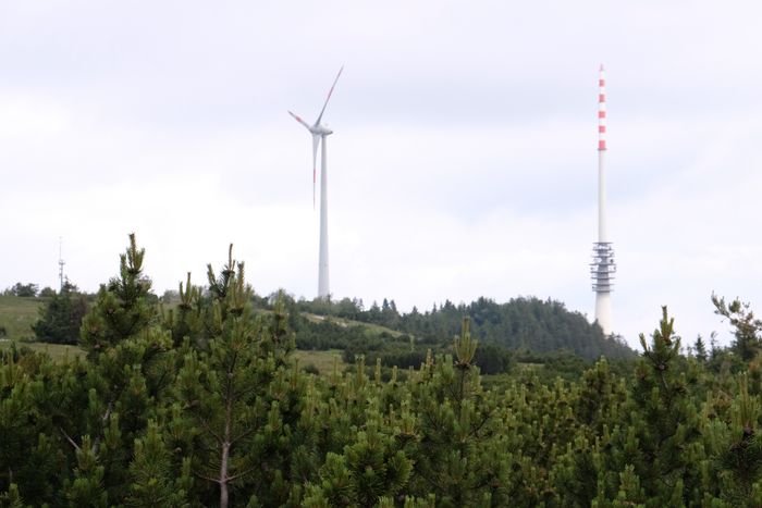 Turm und Windenergieanlage auf rund 1100 Meter auf der Hornisgrinde